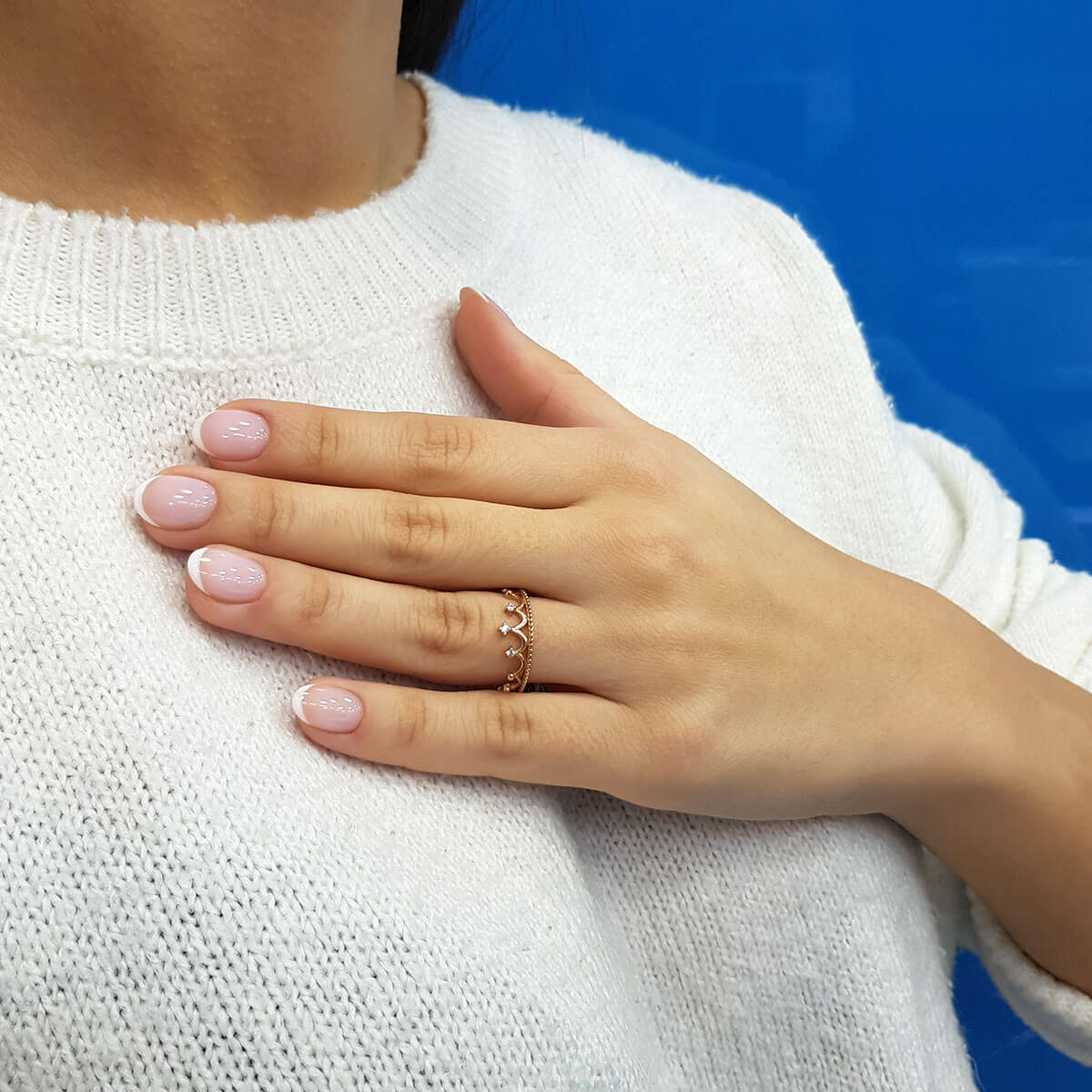 Diamond-Studded Large Crown Ring