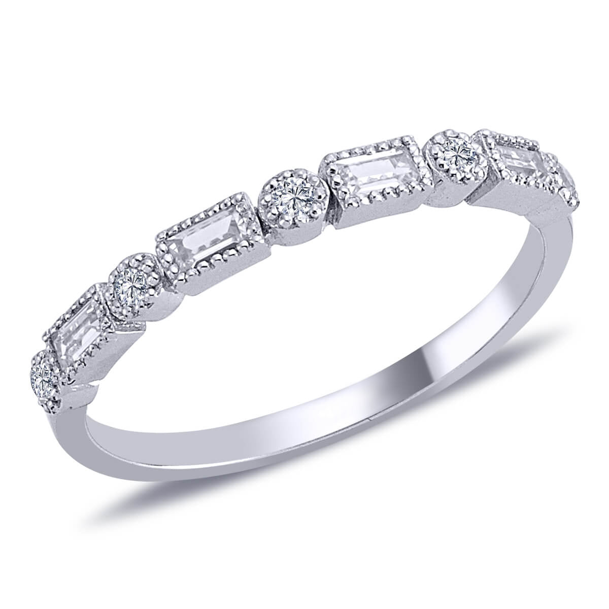 Baguette and Round Diamond Stone Hurri Ring