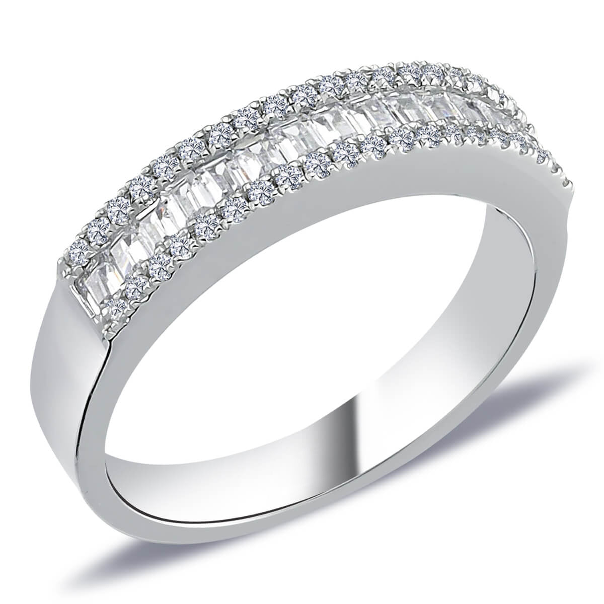 0.60 Carat Baguette and Round Diamond Half Eternity Ring