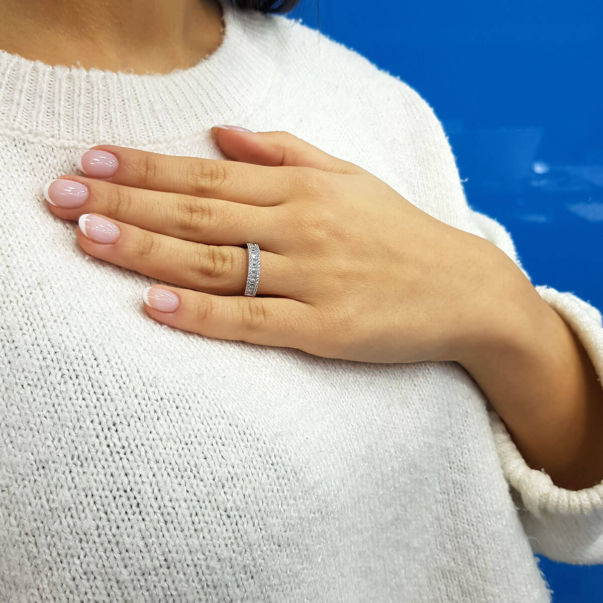 0.60 Carat Baguette and Round Diamond Half Eternity Ring