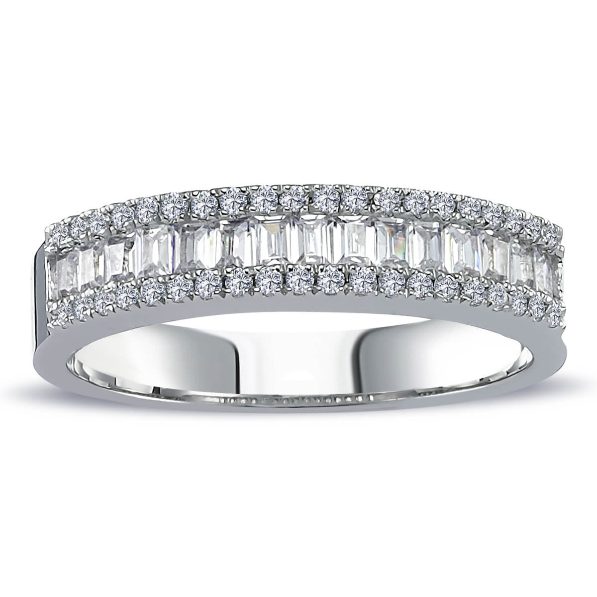 0.60 Carat Baguette and Round Diamond Half Eternity Ring