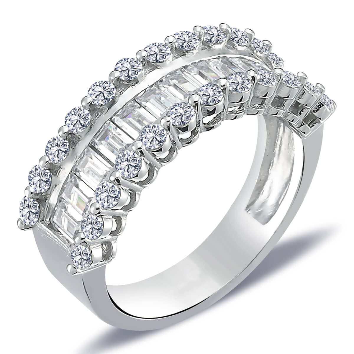 1.92 Carat Baguette and Round Diamond Half Eternity Wide Band Ring