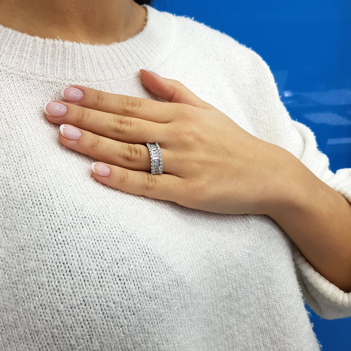1.92 Carat Baguette and Round Diamond Half Eternity Wide Band Ring