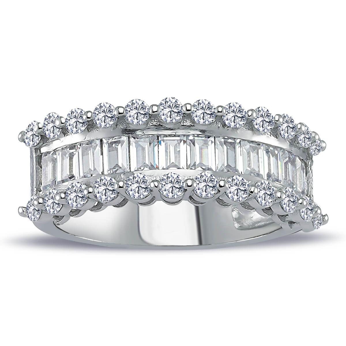 1.92 Carat Baguette and Round Diamond Half Eternity Wide Band Ring