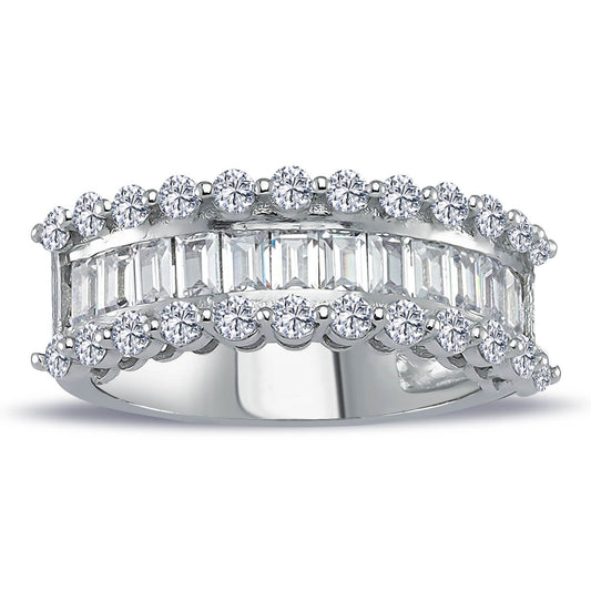 1.92 Carat Baguette and Round Diamond Half Eternity Wide Band Ring