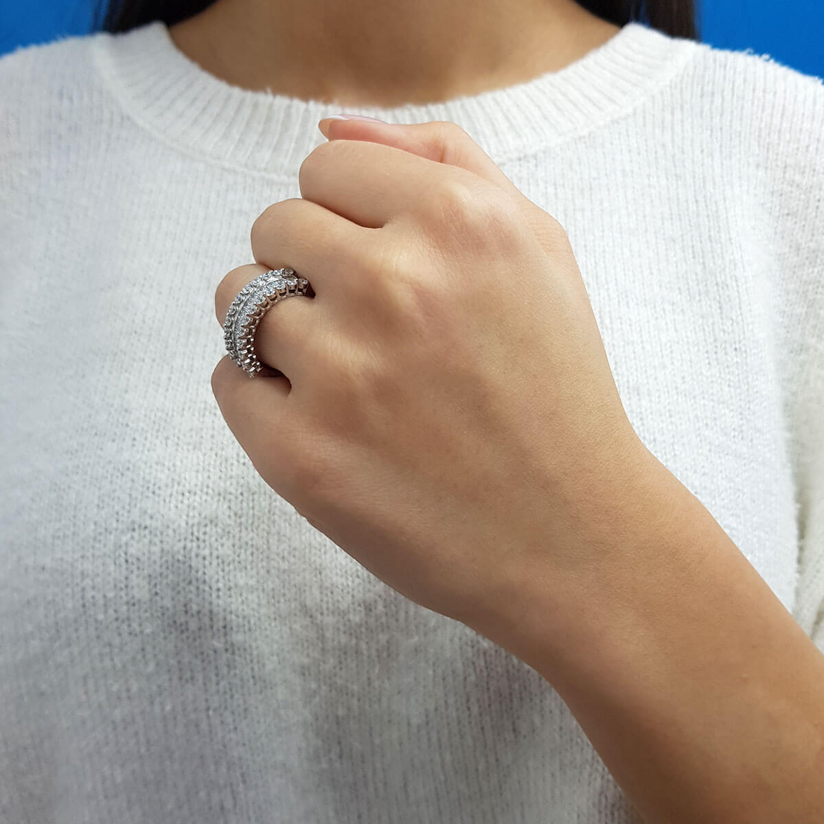 1.92 Carat Baguette and Round Diamond Half Eternity Wide Band Ring