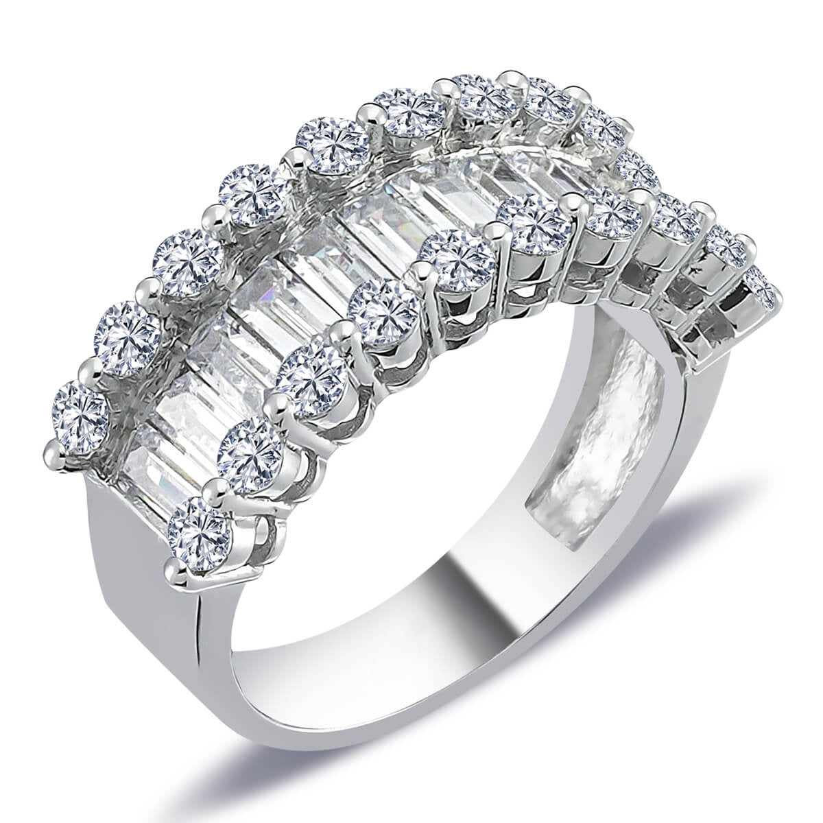 2.22 Carat Baguette and Round Diamond Half Eternity Wide Band Ring