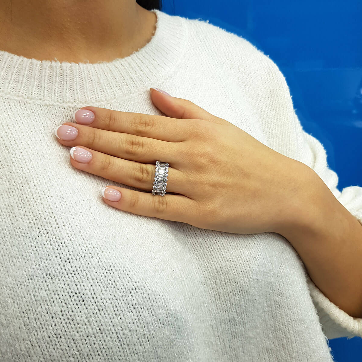 2.22 Carat Baguette and Round Diamond Half Eternity Wide Band Ring