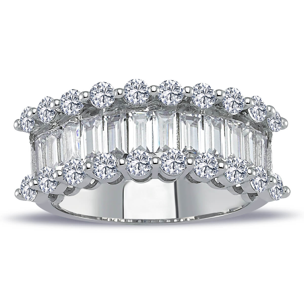 2.22 Carat Baguette and Round Diamond Half Eternity Wide Band Ring