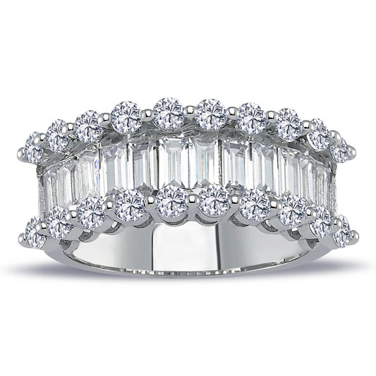 2.22 Carat Baguette and Round Diamond Half Eternity Wide Band Ring