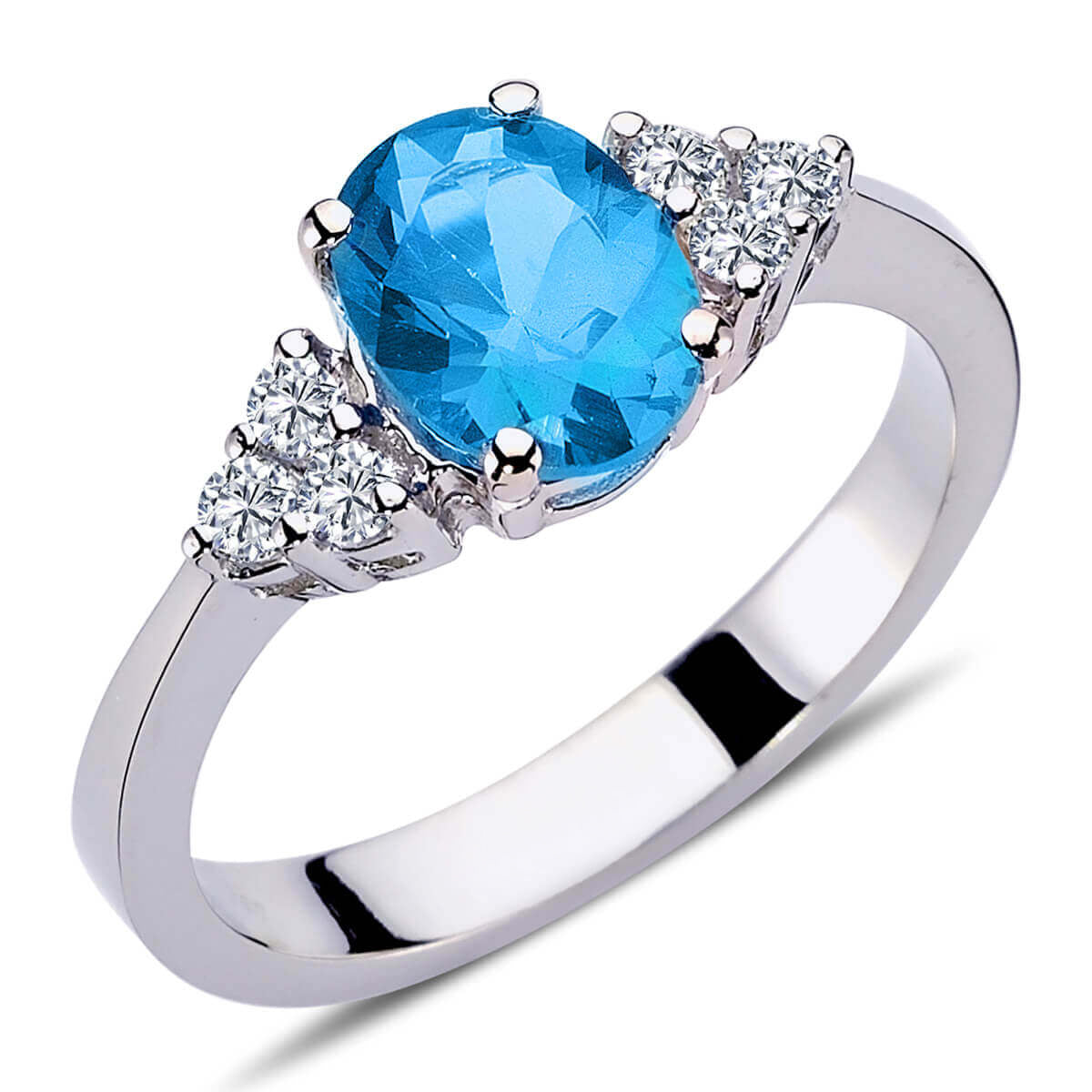 Diamond Oval Cut Blue Topaz Ring