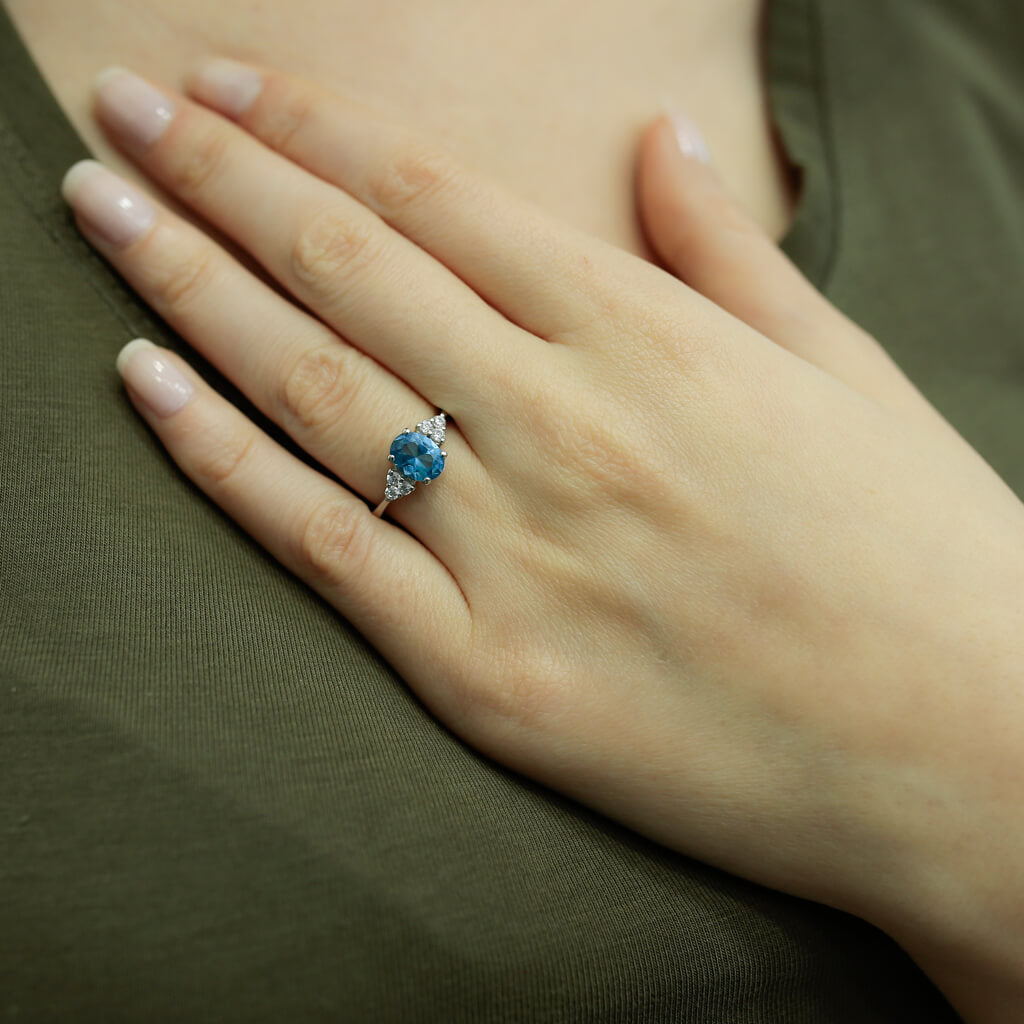 Diamond Oval Cut Blue Topaz Ring