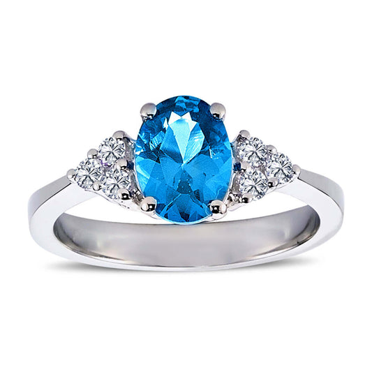 Diamond Oval Cut Blue Topaz Ring