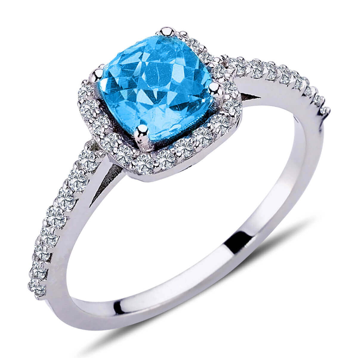 Diamond Cushion Cut Blue Topaz Ring