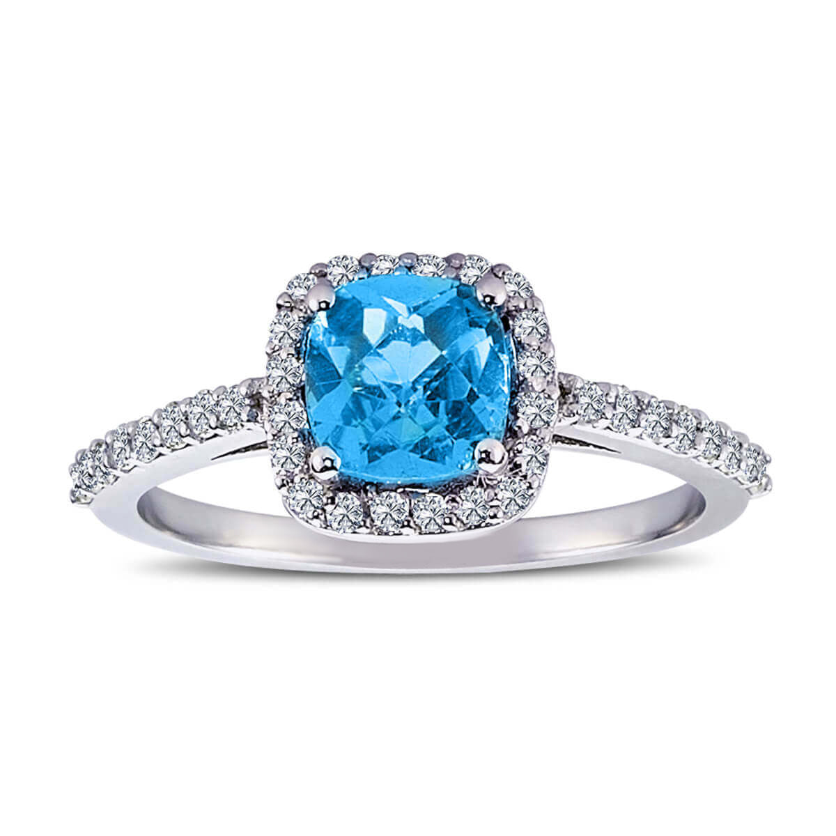 Diamond Cushion Cut Blue Topaz Ring