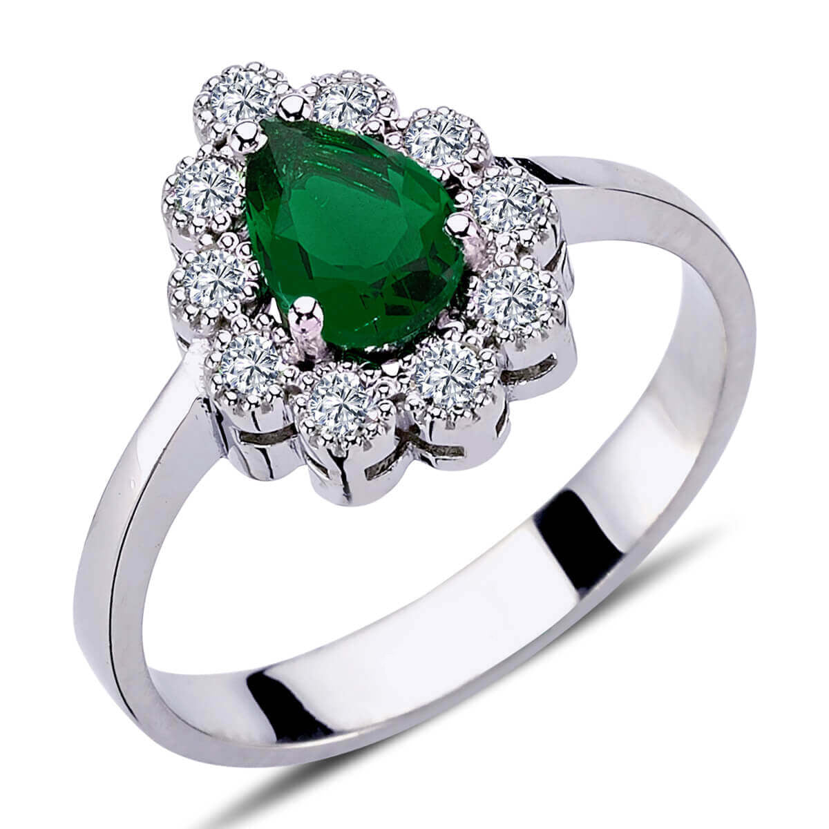 Diamond Tearteardrop Emerald Entourage Ring