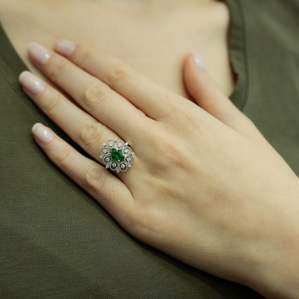 Diamond Oval Emerald Ring