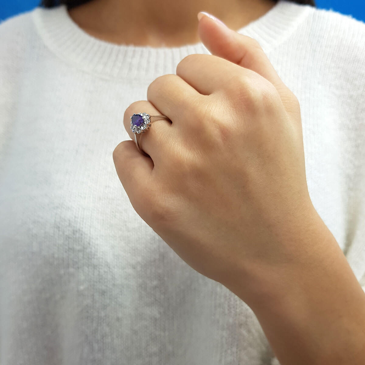 Diamond Teardrop Amethyst Ring
