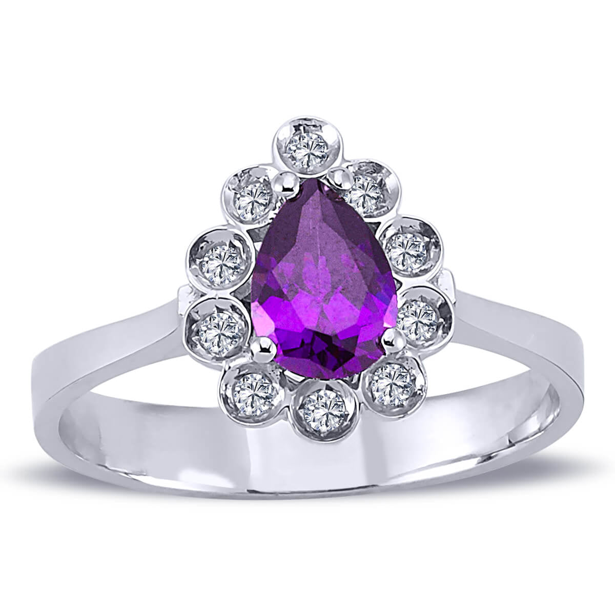 Diamond Teardrop Amethyst Ring