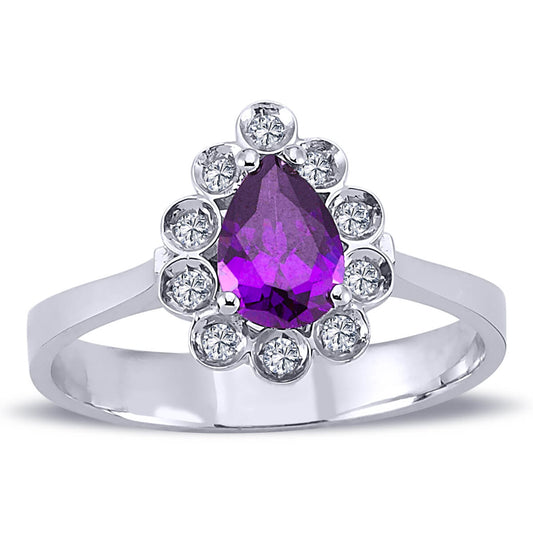 Diamond Teardrop Amethyst Ring