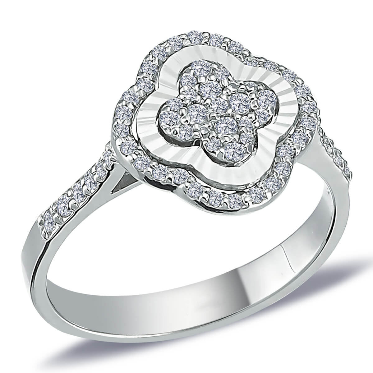 Diamond Clover Ring with Side Stones