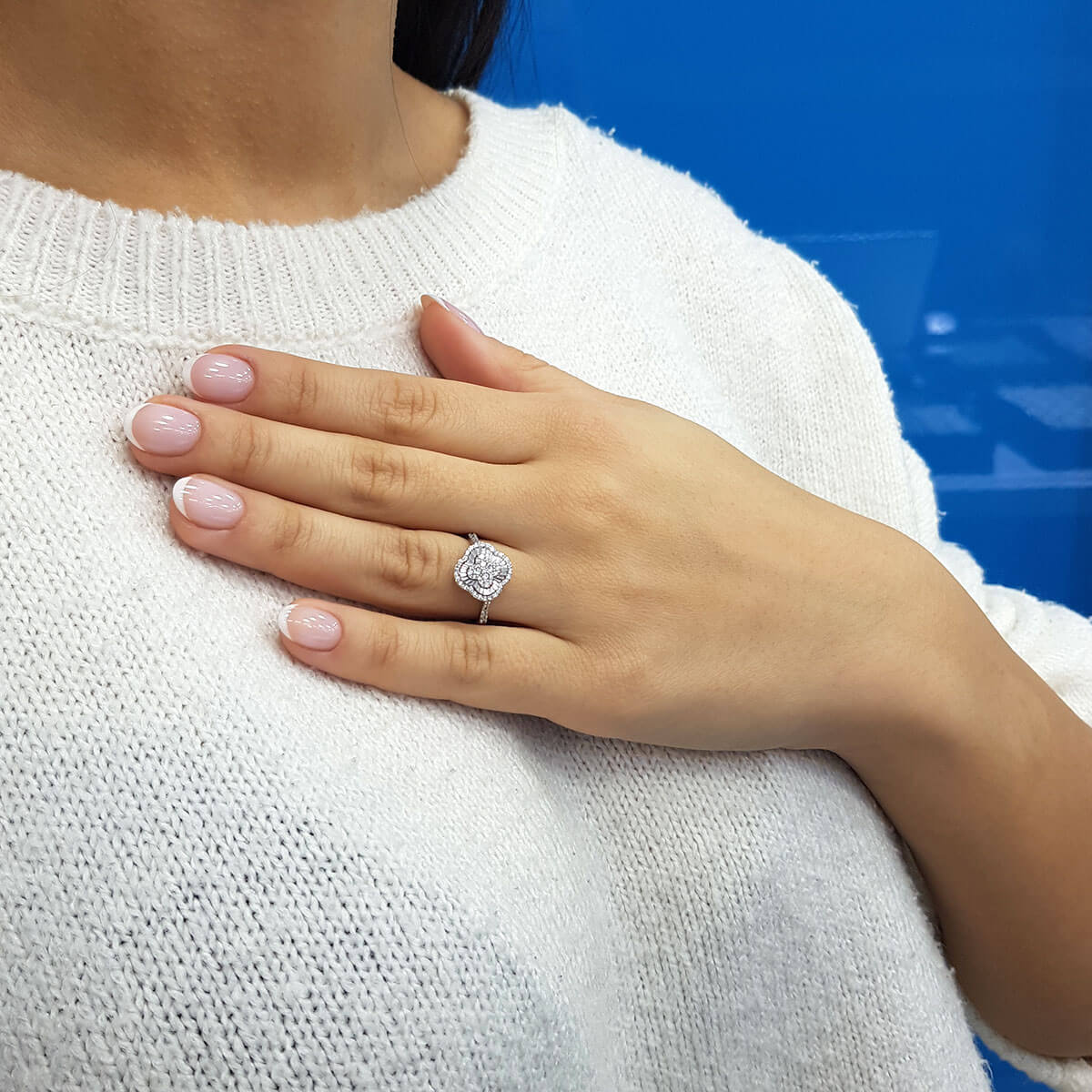 Diamond Clover Ring with Side Stones