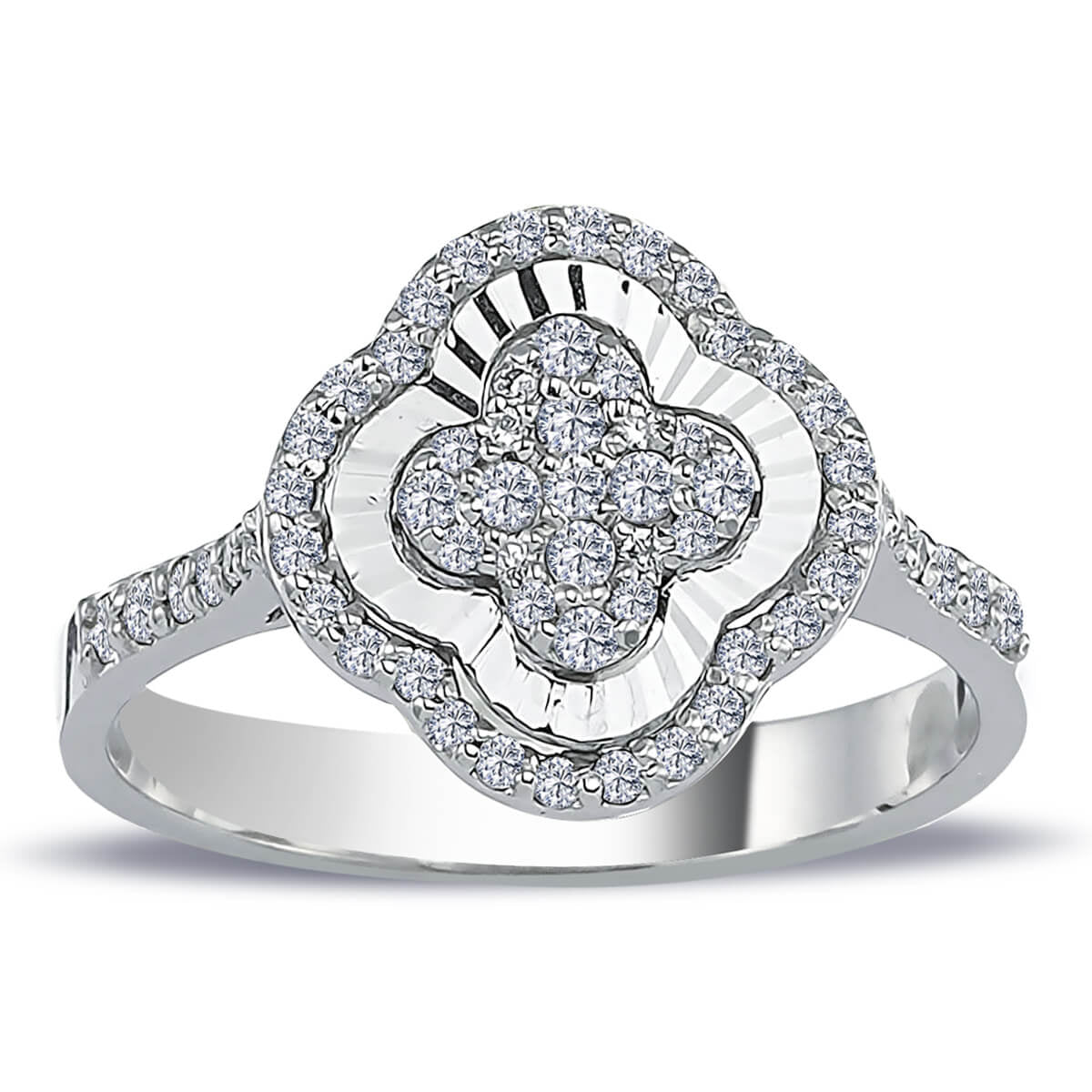Diamond Clover Ring with Side Stones