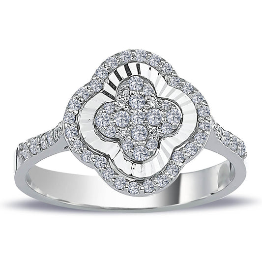Diamond Clover Ring with Side Stones