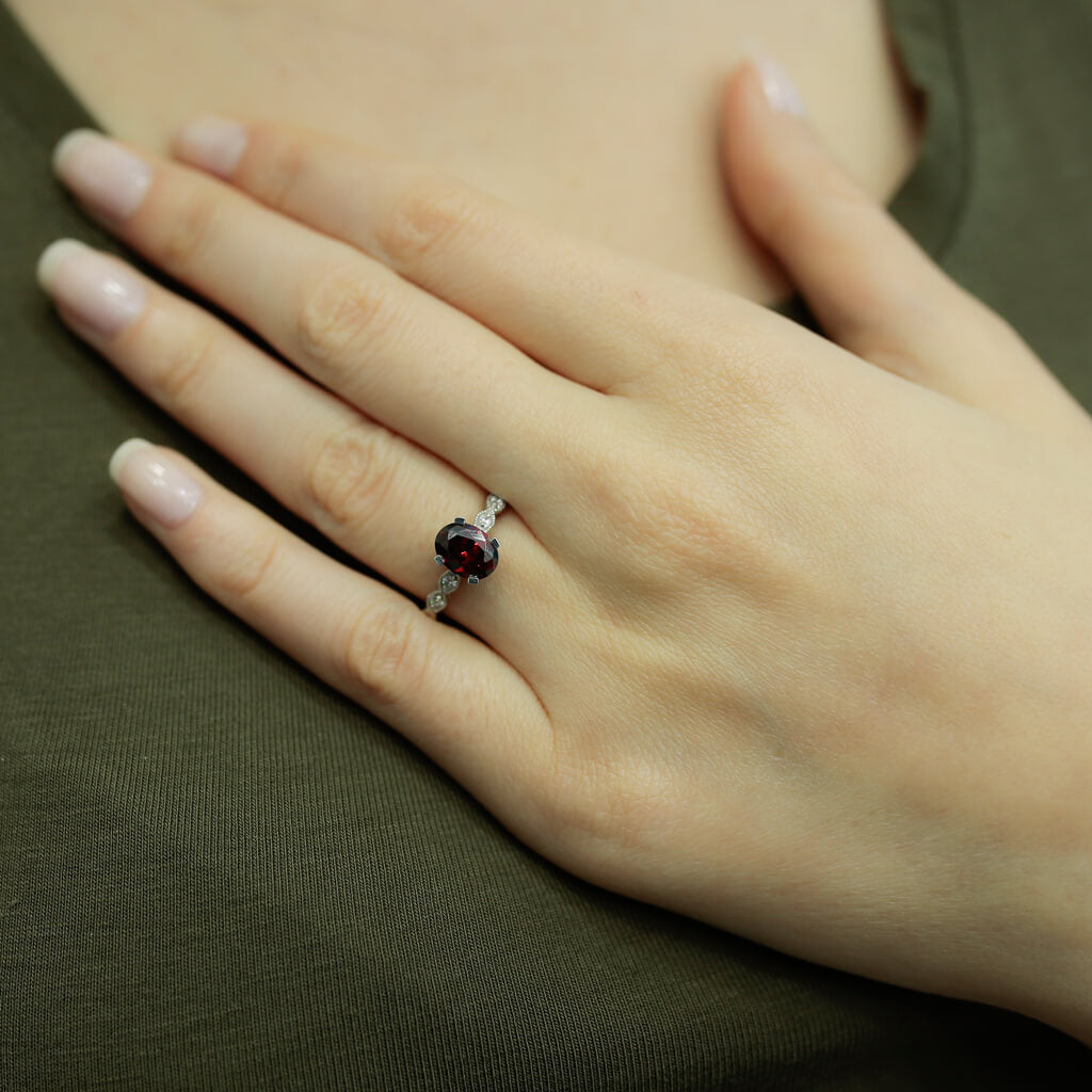 Diamond Oval Garnet Ring