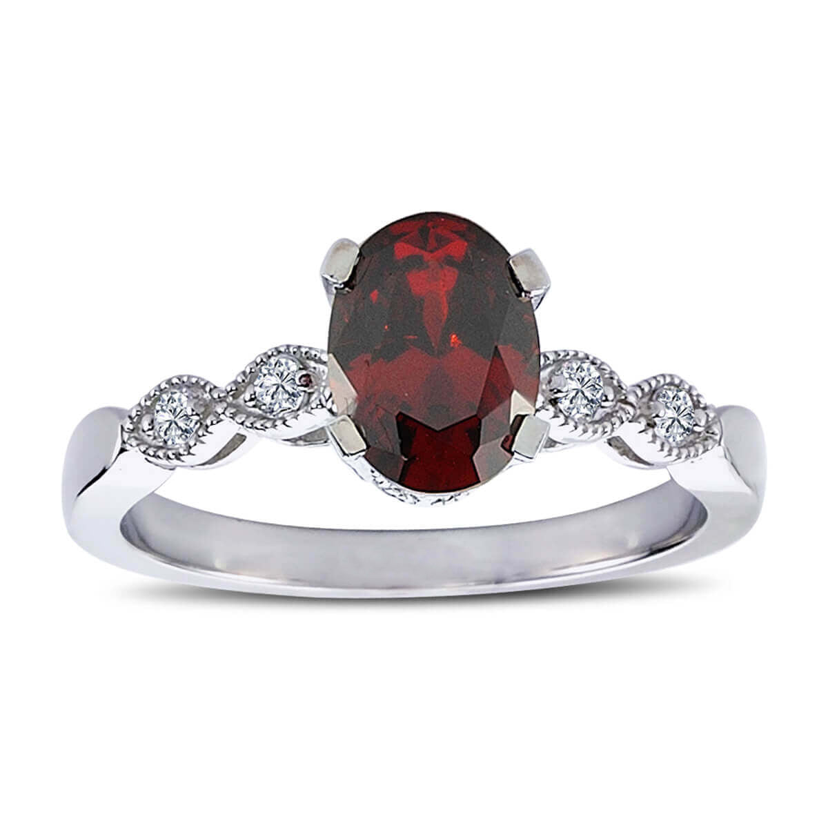 Diamond Oval Garnet Ring