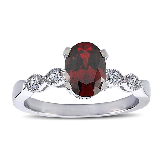 Diamond Oval Garnet Ring