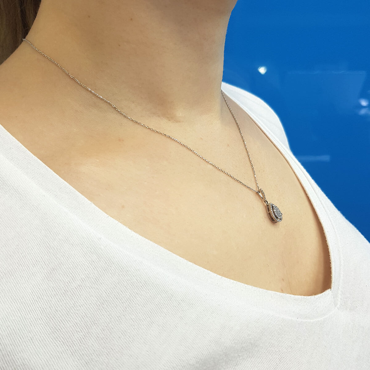 Diamond Stone Large Teardrop Necklace