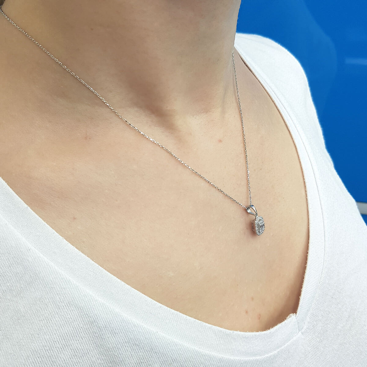 0.17 Carat Baguette Diamond Necklace