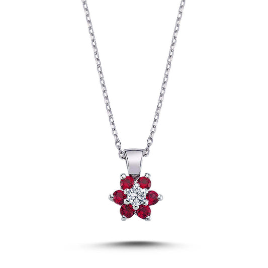 Diamond Ruby Daisy Necklace