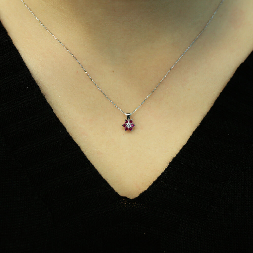 Diamond Ruby Daisy Necklace