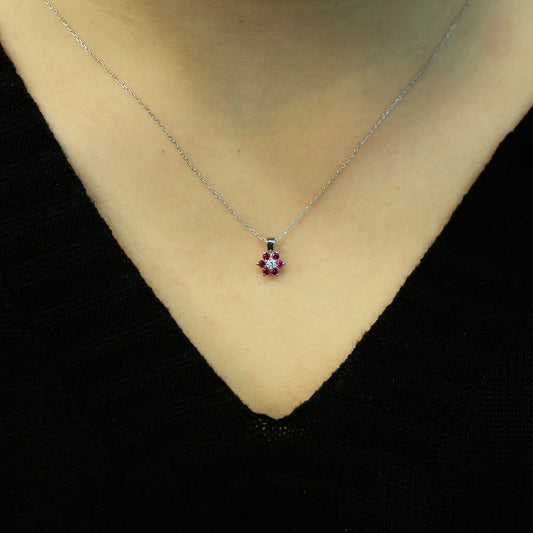 Diamond Ruby Daisy Necklace