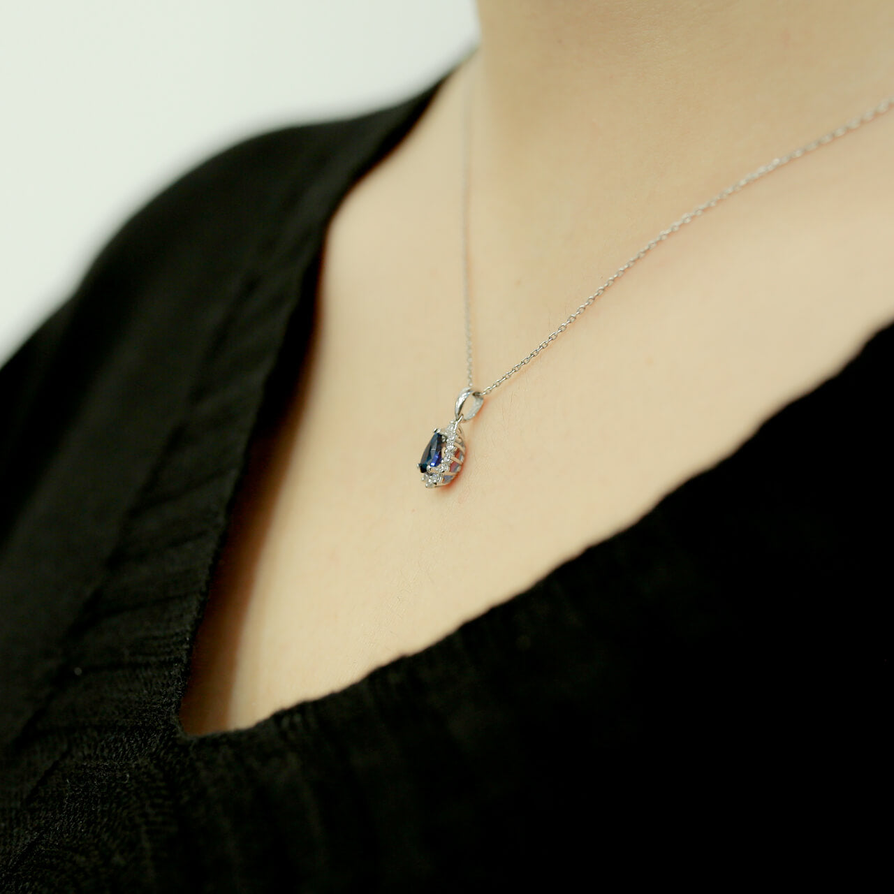 Diamond Teardrop Sapphire Entourage Necklace