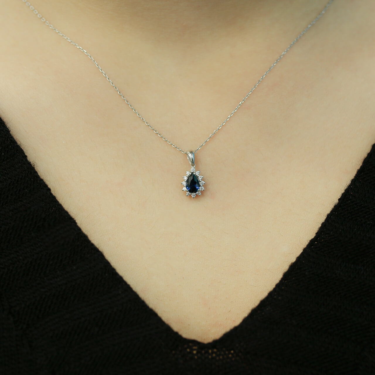Diamond Teardrop Sapphire Entourage Necklace