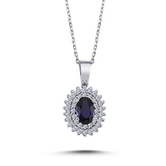 Diamond Oval Sapphire Entourage Necklace