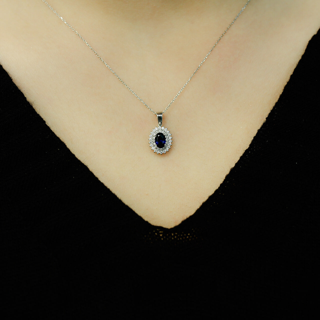 Diamond Oval Sapphire Entourage Necklace