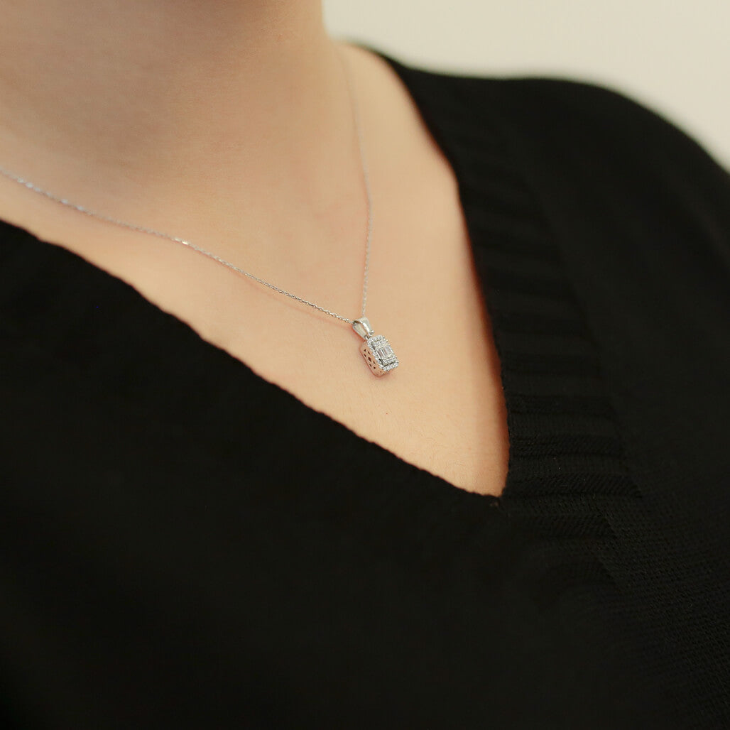 0.18 Carat Baguette Diamond Necklace
