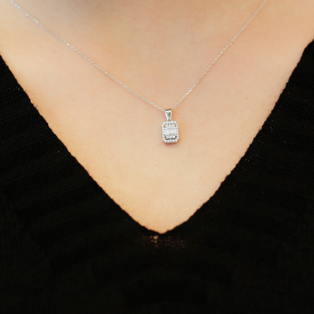 0.18 Carat Baguette Diamond Necklace