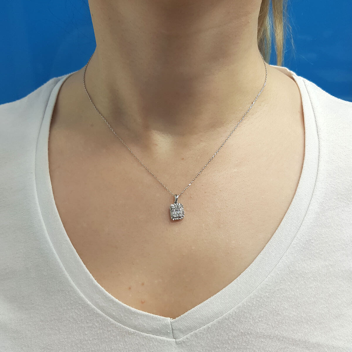 0.21 Carat Baguette Diamond Necklace