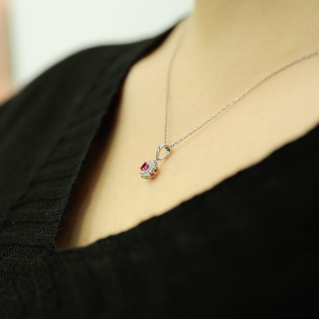 Diamond Ruby Flower Necklace