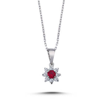 Diamond Ruby Flower Necklace