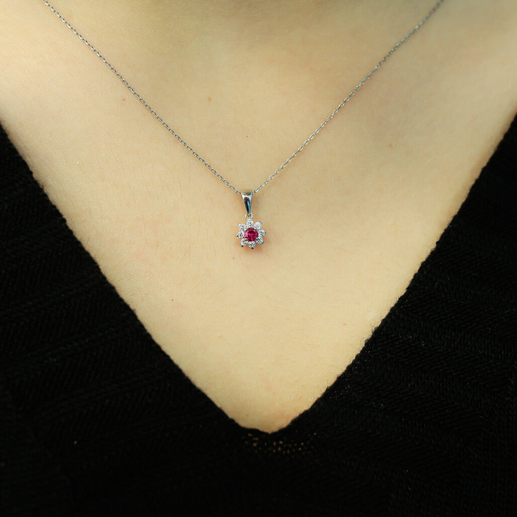 Diamond Ruby Flower Necklace