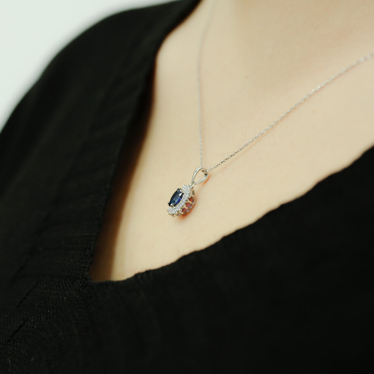 Diamond Oval Sapphire Entourage Necklace