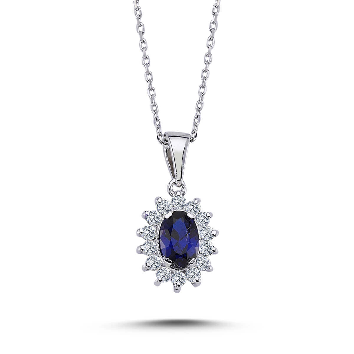 Diamond Oval Sapphire Entourage Necklace