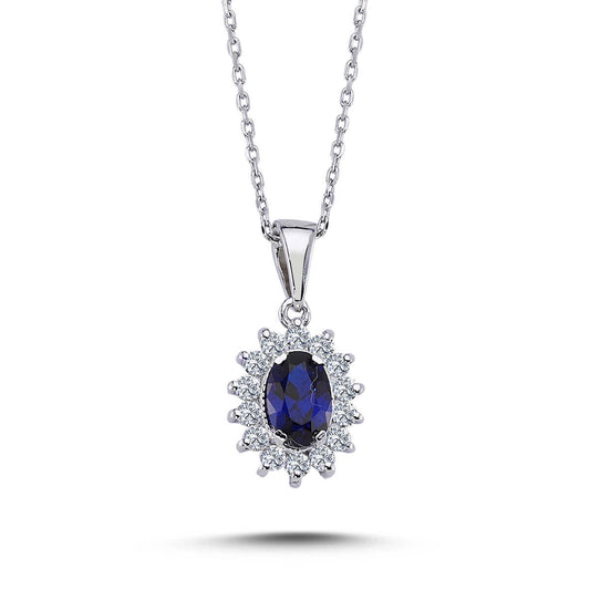Diamond Oval Sapphire Entourage Necklace