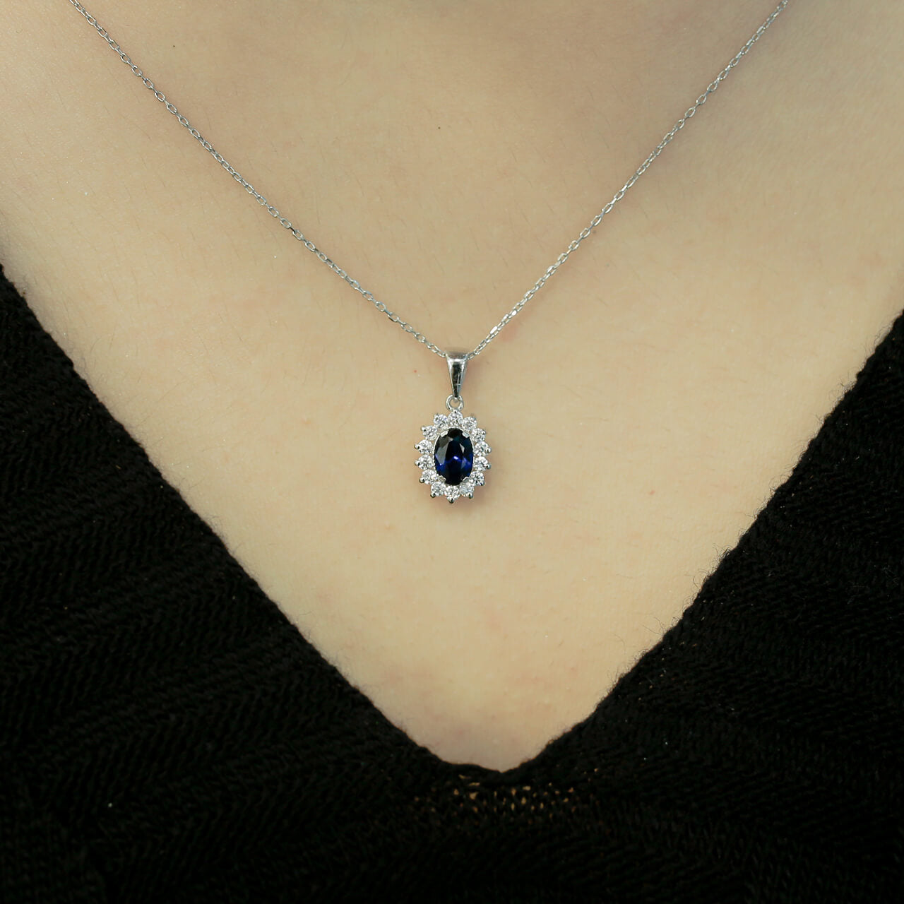 Diamond Oval Sapphire Entourage Necklace